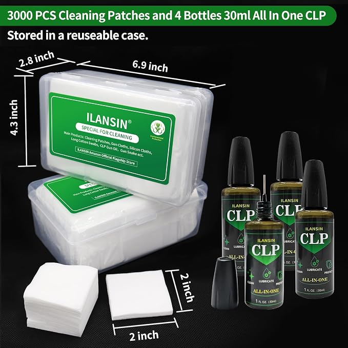 3000/1500PCS Gun Cleaning Patches+CLP Oil, Professional Wipes - Image 2