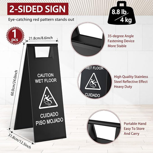 Stainless Steel Wet Floor Caution Sign Bulk 8.8 Pound Portable Foldable Handle - Image 2