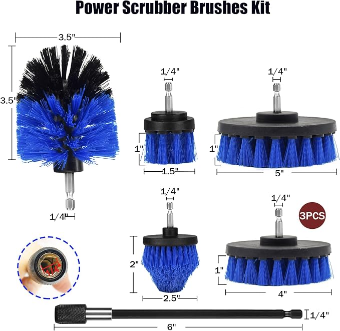 8 PackDrill Brush Attachment Set, 1/4in Power Scrubber Brush + Extend Long Rod - Image 3