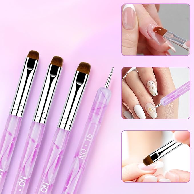 4Pcs Professional Nail Art Brushes Set, French Tip Brush & Nail Polish Clean Up - Image 4