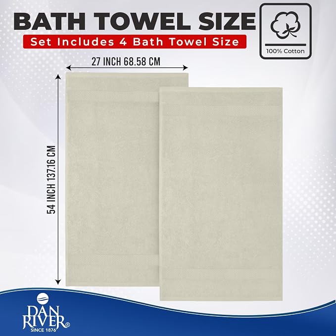 DAN RIVER Bath Towels Set of 4, 27 x 54 Inches, 100% Cotton, Larger & Lighter - Image 2