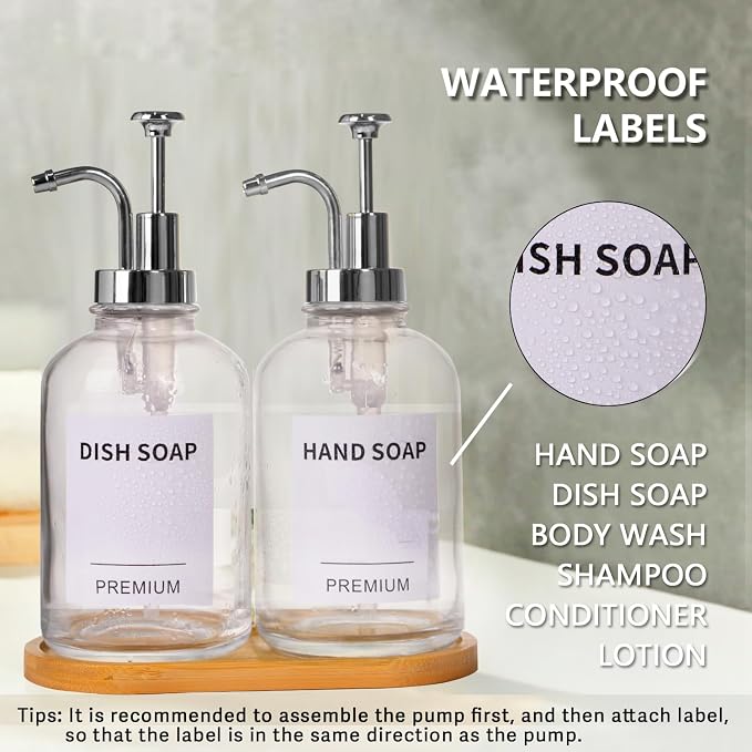 12oz Dish Soap Dispenser for Kitchen, Hand Glass Soap Dispenser Set - Image 4