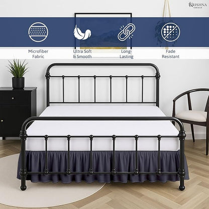 KRISHNA Ruffled Bed Skirt with Split Corners Queen, 100% Microfiber Hotel Quality, 14 Inch Drop Dust Ruffle Gathered Bedskirt with Platform, 60" x 80", Dark Grey