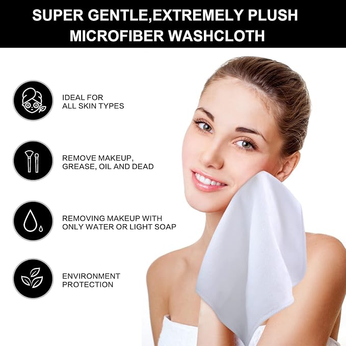SINLAND Microfiber Facial Cloths Fast Drying Washcloth 12inch x 12inch White 2 - Image 4