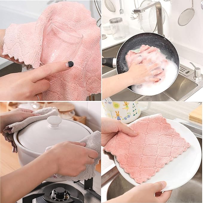 32 Pack Kitchen Cloth, Microfiber Dish Towels Washcloths, Super Absorbent Coral - Image 2