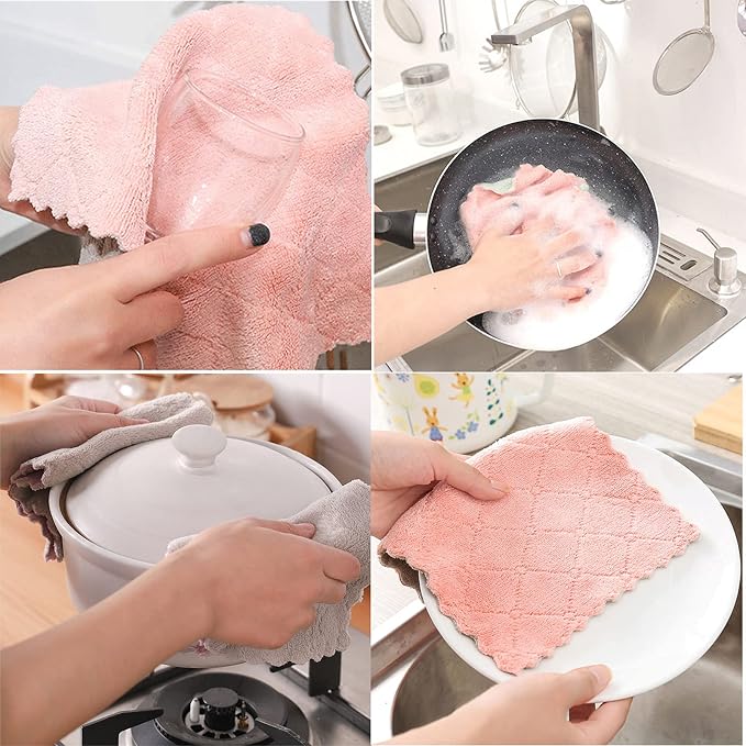 20 Pack Kitchen Cloth, Microfiber Dish Towels Washcloths, Super Absorbent Coral - Image 2
