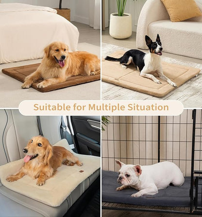 MADE 4 PETS Dog Crate Pad Bed for Extra Large Dogs, Washable & Reversible, Anti-Slip Kennel Mat for Cozy Sleeping, Soft Fluffy Dog Bed for Indoor & Outdoor Use, 48"x30", Khaki