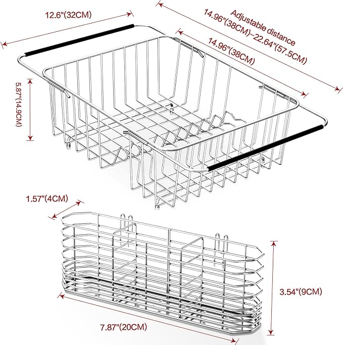 Large Dish Drainer Rack in Sink Adjustable, Expandable 304 Stainless Steel - Image 2
