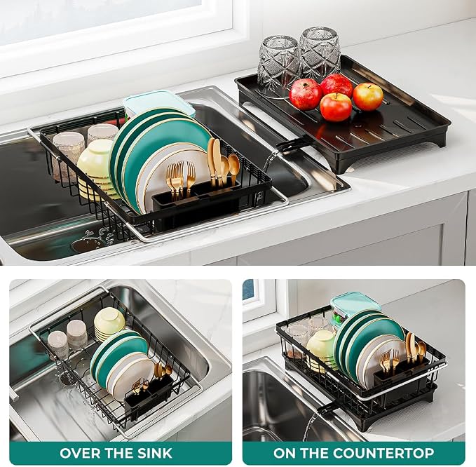 Small Dish Drying Rack in Sink, Expandable Stainless Steel Dish Drainers - Image 2