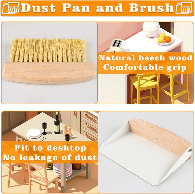 Small Dust Pan and Brush Set, Mini Hand Broom and Dustpan Set, Wooden Crumb - Image 3