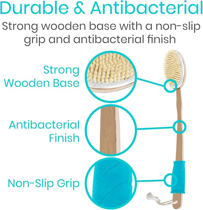 Vive Back Scrubber for Shower – Long Handle Dry Brushing Body Brush - Image 5