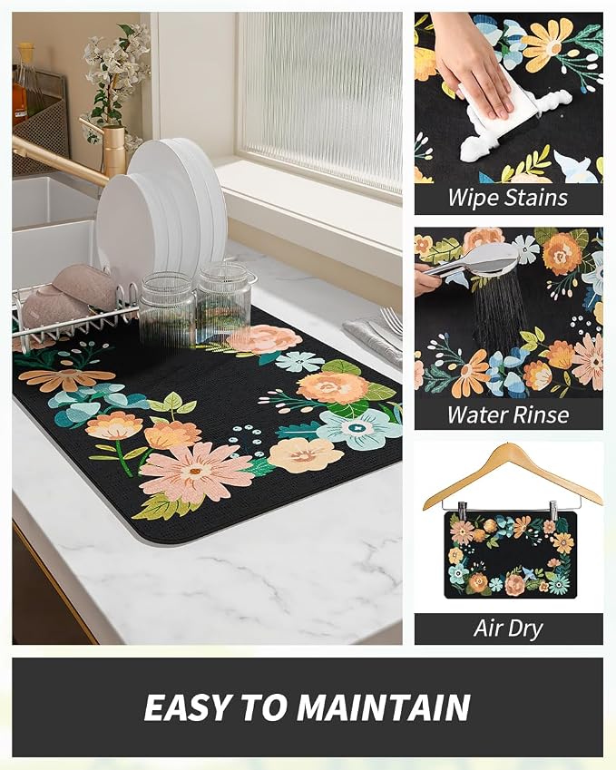 AMOAMI Coffee Mat Hide Stain Rubber Backed Absorbent Dish Drying Mat - Image 3