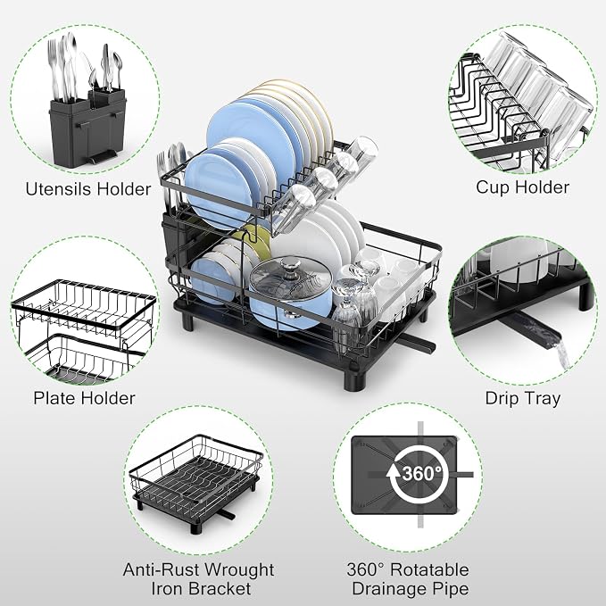 Dish Drying Rack, Large 2 Tier Stainless Steel Dish Rack - Image 6