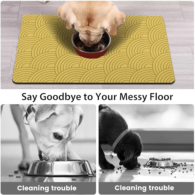 Dog Food Mat for Floors, Absorbent and Quick-Drying Pet Cat Food Mat,Anti-Fouling and Easy-to-Clean Pet Feeding Mat,Dog Bowl Mats for Messy Drinking Water Bowls.17 x27inch Boho Style