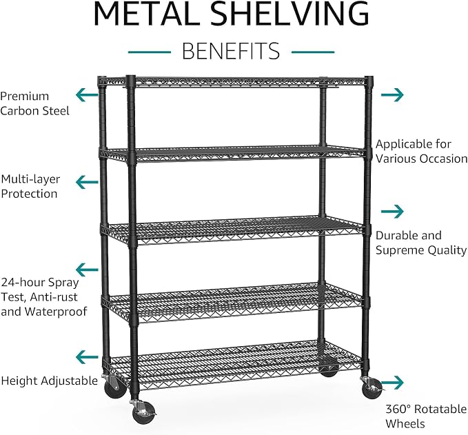 IZEUK Garage Shelving Wide Storage Shelves 5 Tier Metal Shelves 4000 LBS Heavy - Image 4