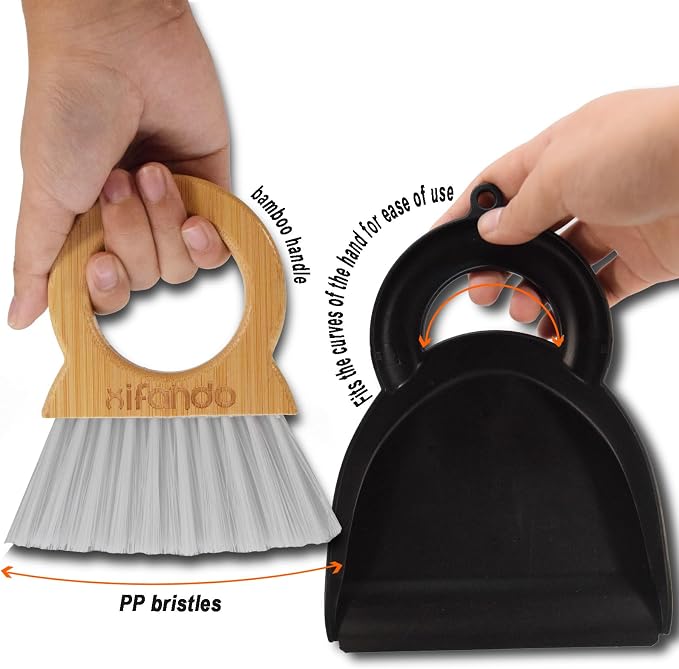 Mini Broom and Dustpan for Housekeeping-Bamboo Handle Small Broom and Dustpan - Image 5