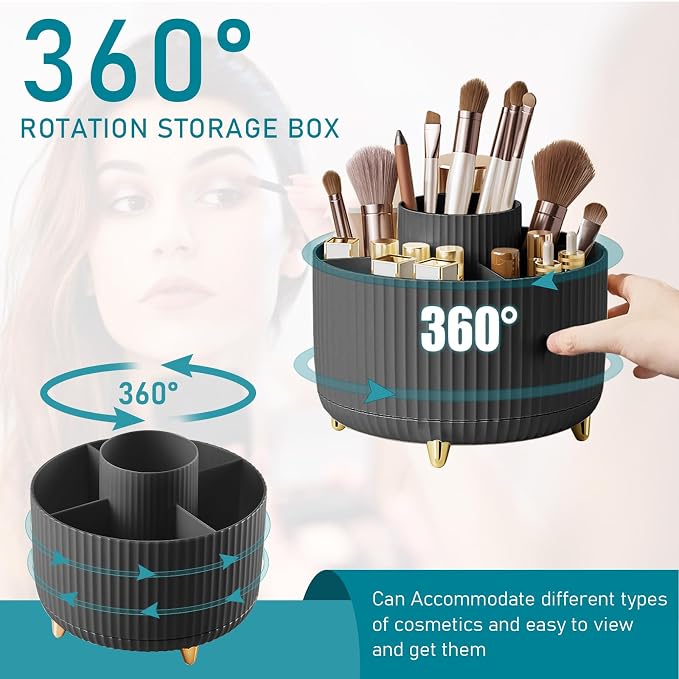 Makeup Brush Holder Organizer, 360° Rotating Makeup Brush Organizer, 5 Slot - Image 2