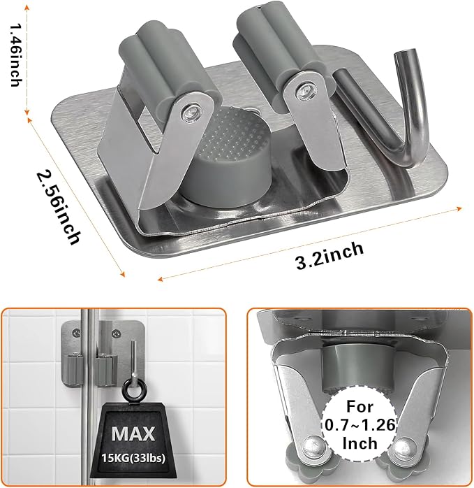 Mop Broom Holder-Self Adhesive Stainless Steel Broom Hanger Organizer - Image 3