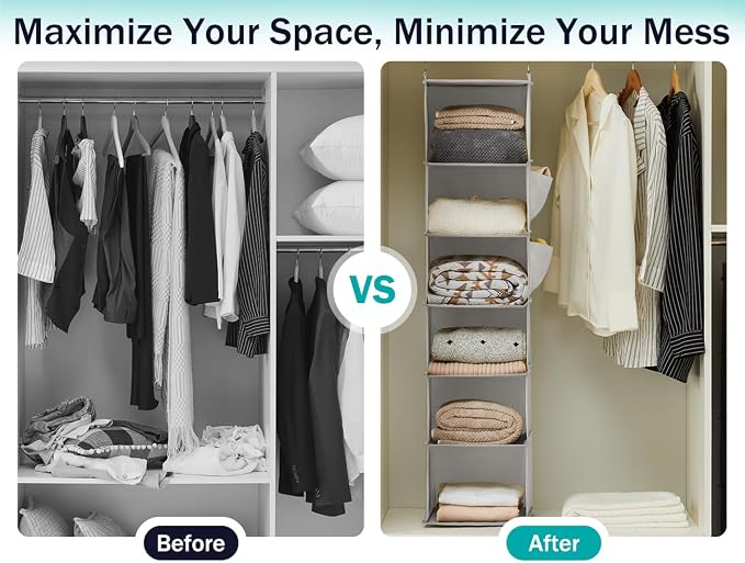 YOUDENOVA Hanging Closet Organizer and Storage, 6-Shelf Closet Hanging Shelves - Image 6