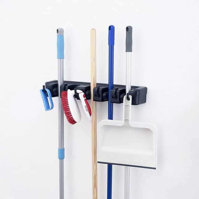 Superio Mop and Broom Holder 2 Pack Wall Mount Black Cleaning Tools Wall - Image 2