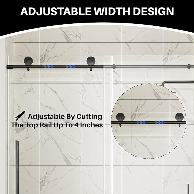 WinZo Frameless Shower Door 56-60 in W x 75 in H, Sliding Shower Door - Image 5