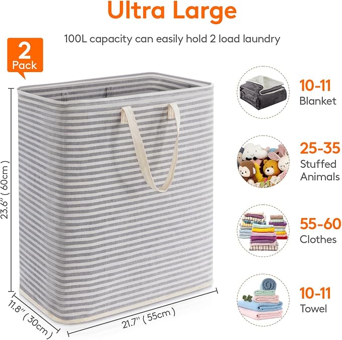 Lifewit 2 Pack Laundry Hamper Large Collapsible Laundry Baskets, Freestanding - Image 3