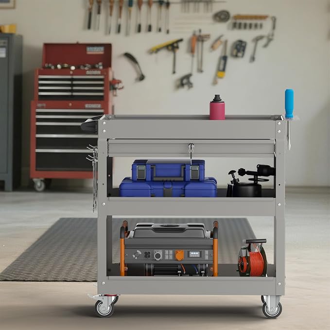 3 Tier Rolling Tool Cart with Drawers, 450 LBS Capacity Tool Cart on Wheels - Image 8