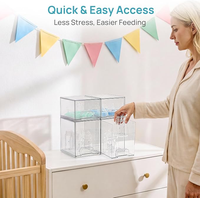Vtopmart 4 Pack Clear Baby Bottle Organizer Set, Stackable Storage Drawers Ideal - Image 6