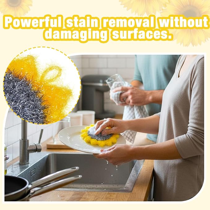 Breling 6 Piecs Sunflower Shape Dish Sponge Dual Sided Non Scratch Dish Washing - Image 3