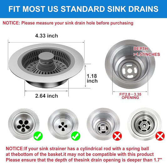 3 in 1 Kitchen Sink Drain Strainer & Sink Stopper, Anti-Clogging Sink Food - Image 2
