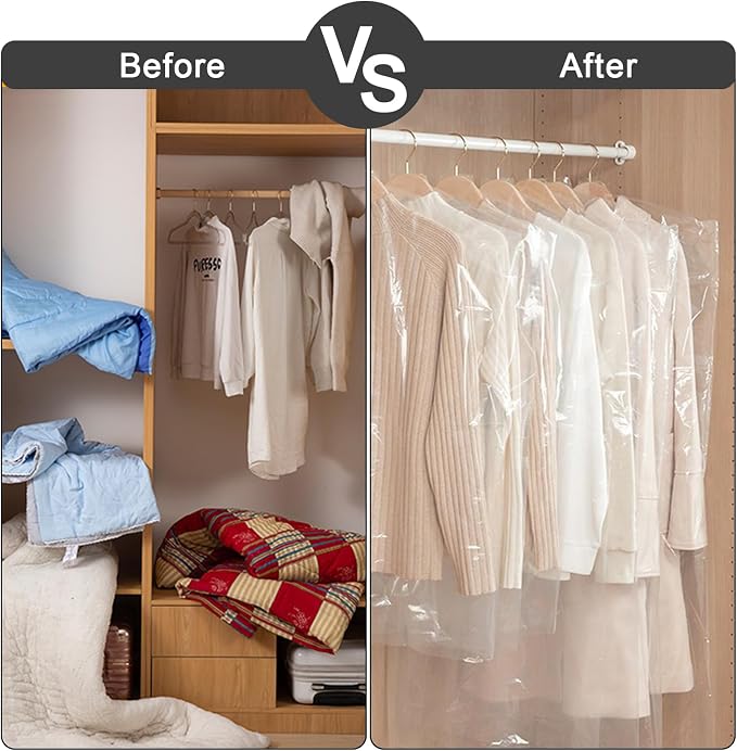 AVLA 50 Pack Plastic Garment Bags, Dry Cleaning Hanging Clothes Cover, - Image 3