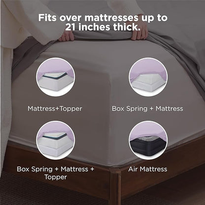 Bedsure Deep Pocket King Sheet Set - Fits Mattresses Up to 21 Inches Thick - 4 Piece GentleSoft Bed Sheets, Moisture Wicking, Soft & Cooling Bedsheet & Pillowcases, Easy & Secure Fit, Light Purple