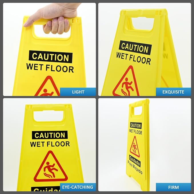 4-Pack Caution Wet Floor Sign, 17.5" Height, Bright Yellow, Double-Sided - Image 6