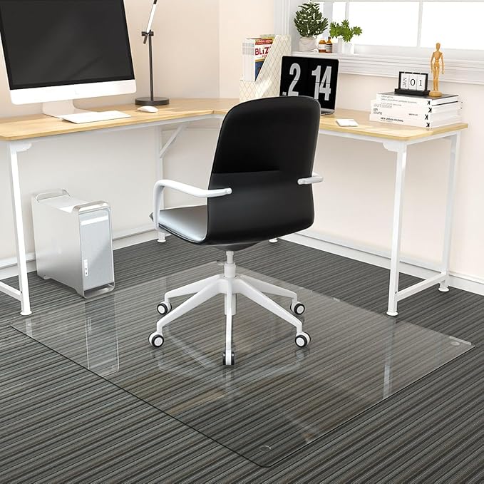 Tempered Glass Floor Mat for Office Chair, for Carpeted or Hard Floor, by KOONMI