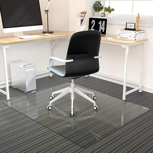 Tempered Glass Floor Mat for Office Chair, for Carpeted or Hard Floor, by KOONMI