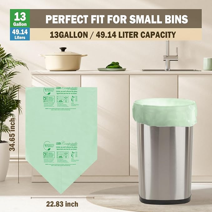 Compostable Trash Bags, 13 Gallon / 49.2 Liter, Extra Thick 0.9 Mil Tall - Image 3