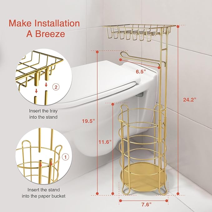 Gold Free Standing Toilet Paper Holder Stand - Image 4