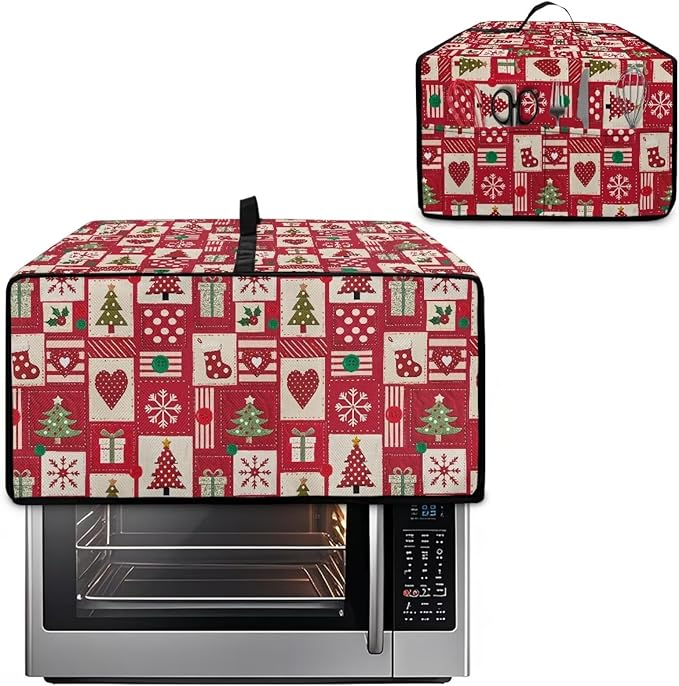 Christmas Decor Air Fryer Toaster Oven Dust Cover Washable Convection Oven Cover Stylish Kitchen Appliance Protector Decorations Countertop Accessories, L, Christmas Patchwork Print