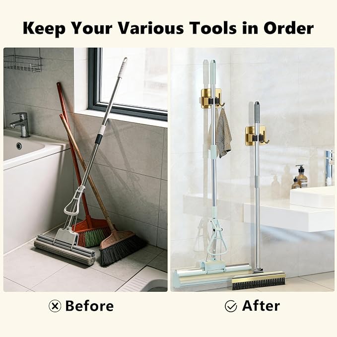 Mop and Broom Organizer Wall Hanging No Drill, Metal Utility Tool Hangers Wall - Image 4
