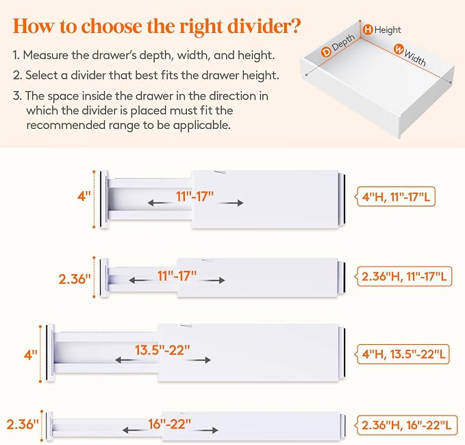Lifewit 10 Pack Drawer Dividers 4" High, 11-17" Adjustable Dresser Drawer - Image 3