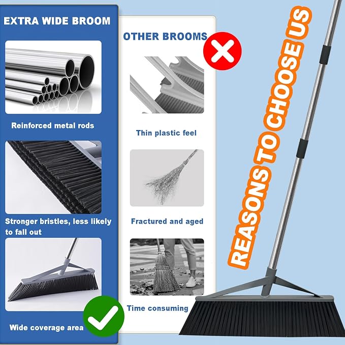 17.7inch Wide Large Broom for Sweeping Indoor or Outdoor, Whole Length 57inch - Image 7