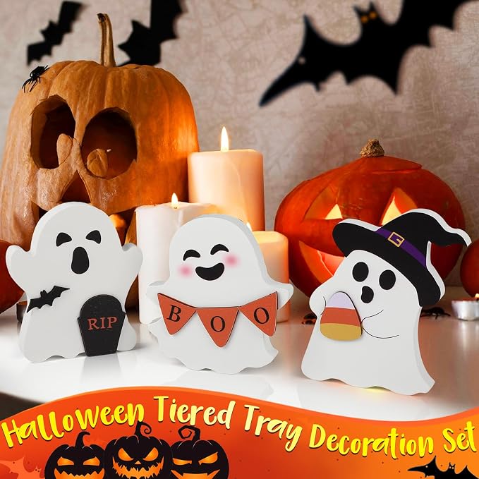 COCHIE Cute Ghost Halloween Decorations Indoor, Wooden Tiered Tray Decor Table - Image 6