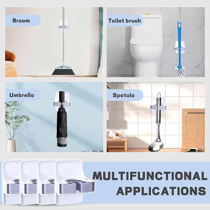 4 Pack Mop and Broom Holder Wall Mount, Self Adhesive Broom Hanger, Mop Gripper - Image 7