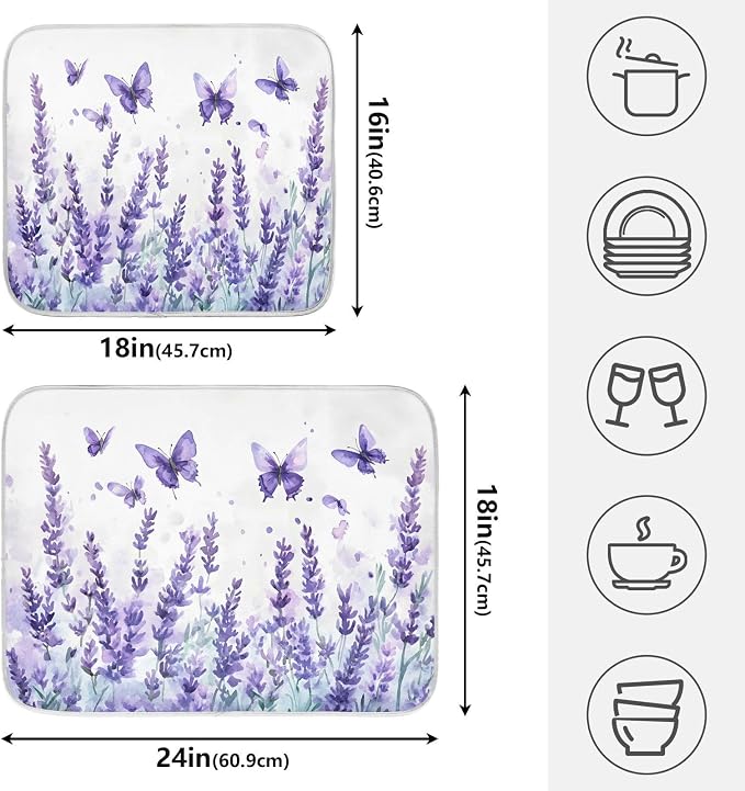 Purple Lavender Spring Summer Flower Floral Dish Drying Mat - Image 2