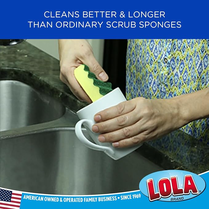 LOLA Heavy Duty Scrub Sponges, 2 Pack, Made in USA, Superior Sponge Lasts up to - Image 5