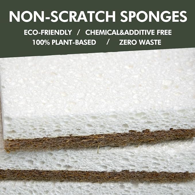 CELOX 12 Pack Coconut Fiber Biodegradable Sponges, Non Scratch Kitchen Cleaning - Image 6