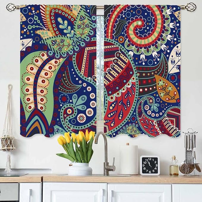 Ethnic Pattern Kitchen Curtains Paisley Lndia Abstract Floral Exotic Ornate by Unknown