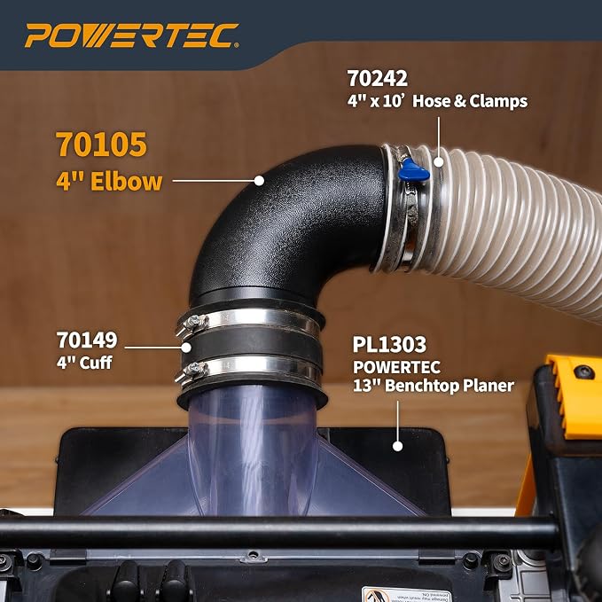 POWERTEC 70105 4" Elbow Dust Hose Connector, 90 Degree Elbow - Image 7