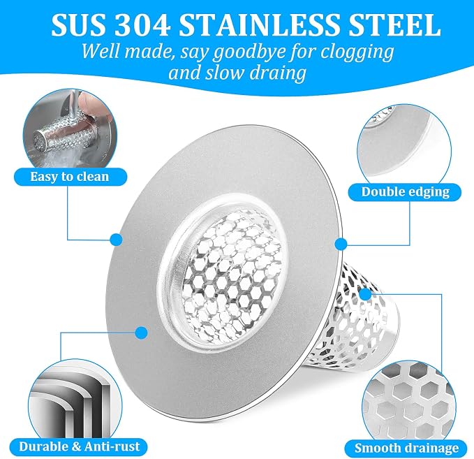 Dayker 3PCS Bathroom Sink Drain Strainers, Stainless Steel Hair Catcher - Image 3