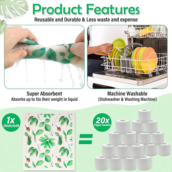 Lucomb 8 Pack Swedish Dish Cloths Washable, Reusable Cleaning Kitchen Paper - Image 4